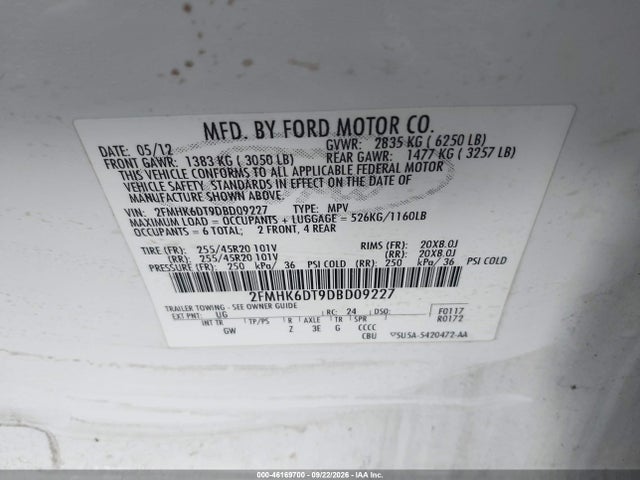 Продажа на аукционе авто 2013 Ford Flex Limited, vin: 2FMHK6DT9DBD09227, номер лота: 46169700