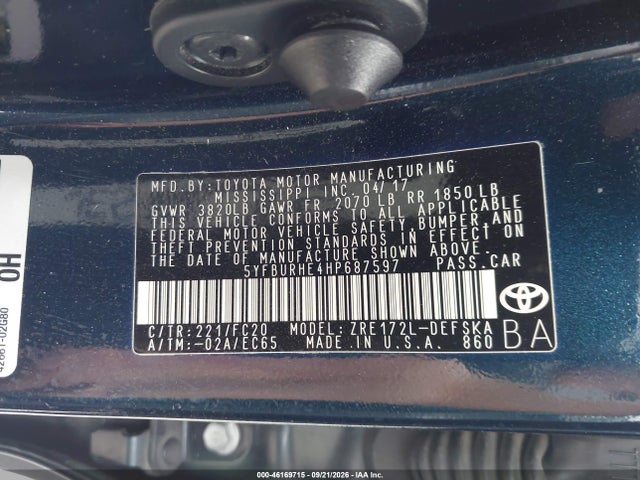 Toyota COROLLA SE 2017 5YFBURHE4HP687597 Image 9