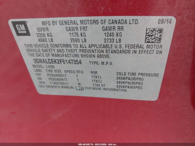 Chevrolet Equinox 2lt 2015 2GNALCEK2F6147354 Image 9