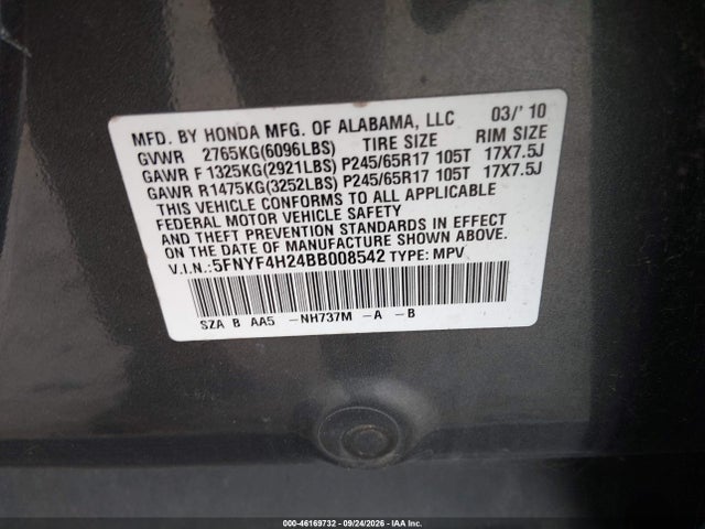 Aukcja sprzedaży 2011 Honda Pilot Lx, vin: 5FNYF4H24BB008542, numer aukcji: 46169732