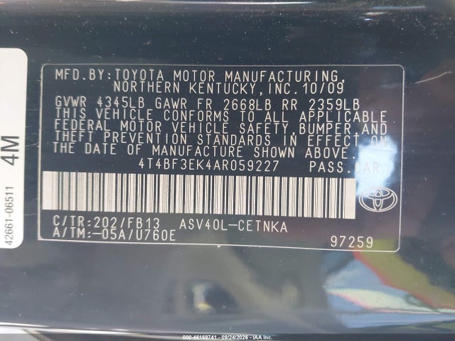 46169741 :رقم المزاد ، 4T4BF3EK4AR059227 vin ، 2010 Toyota Camry Le مزاد بيع