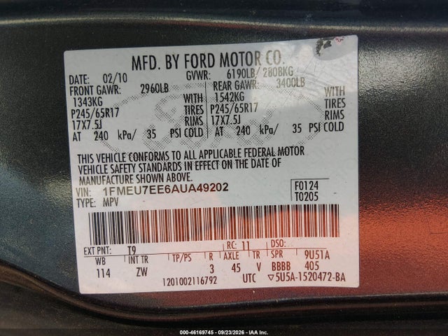 Продажа на аукционе авто 2010 Ford Explorer Eddie Bauer, vin: 1FMEU7EE6AUA49202, номер лота: 46169745
