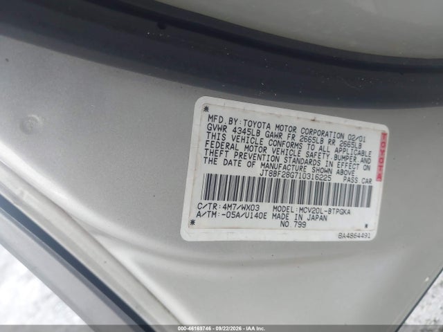 Продаж на аукціоні авто 2001 Lexus Es 300, vin: JT8BF28G710316225, номер лоту: 46169746