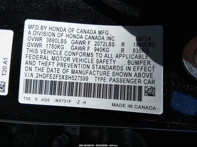 Honda Civic Sport 2025 2HGFE2F5XSH527599 Image 9