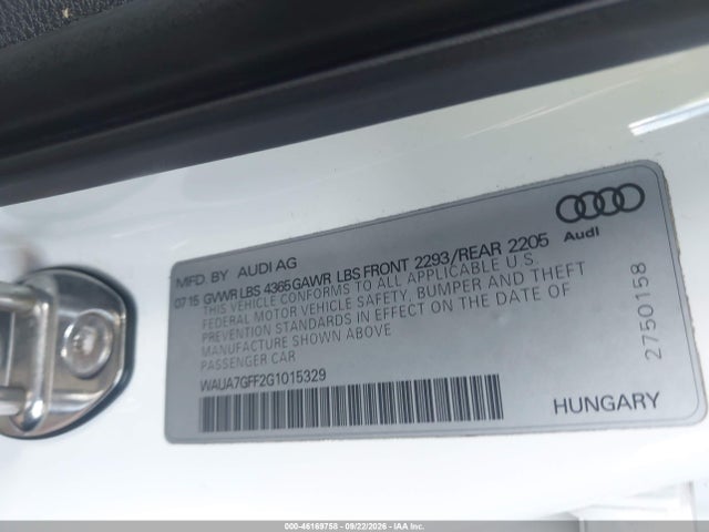 Aukcja sprzedaży 2016 Audi A3 1.8t Premium, vin: WAUA7GFF2G1015329, numer aukcji: 46169758