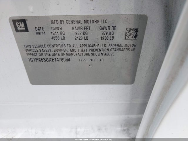 Продаж на аукціоні авто 2014 Chevrolet Cruze Ls Auto, vin: 1G1PA5SGXE7478064, номер лоту: 46169763