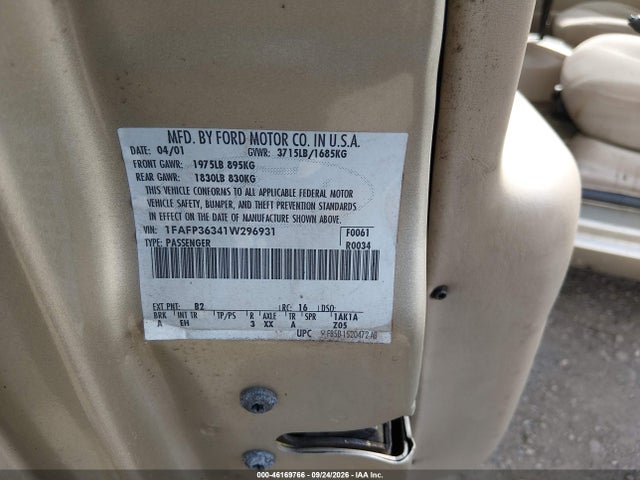 2001 Ford Focus Se მანქანა იყიდება აუქციონზე, vin: 1FAFP36341W296931, აუქციონის ნომერი: 46169766