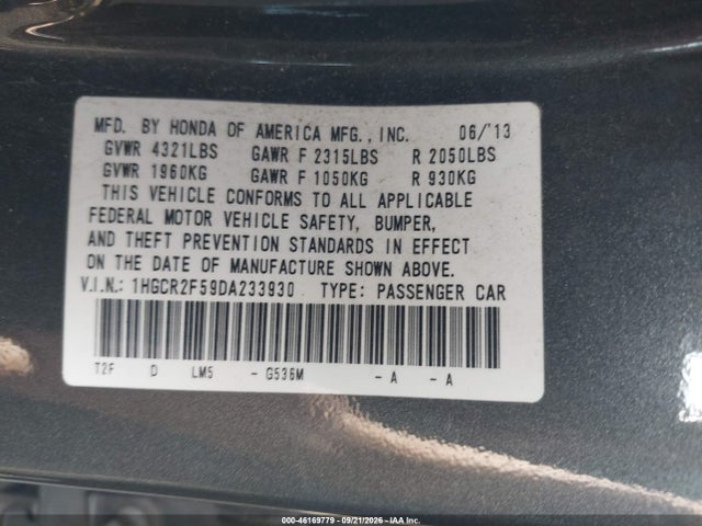 2013 Honda Accord Sport მანქანა იყიდება აუქციონზე, vin: 1HGCR2F59DA233930, აუქციონის ნომერი: 46169779