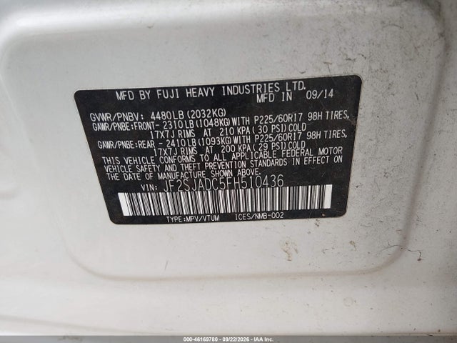 Продажа на аукционе авто 2015 Subaru Forester 2.5i Premium, vin: JF2SJADC5FH510436, номер лота: 46169780