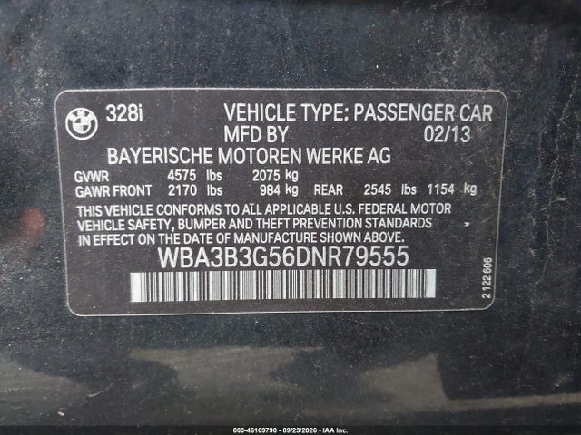 Aukcja sprzedaży 2013 Bmw 328i Xdrive, vin: WBA3B3G56DNR79555, numer aukcji: 46169790
