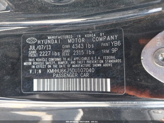 Продажа на аукционе авто 2013 Hyundai Genesis 3.8 Track, vin: KMHHU6KJ5DU107040, номер лота: 46169792