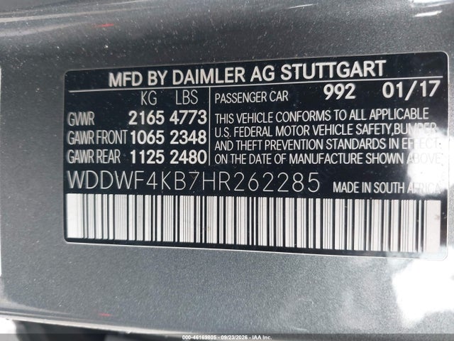 2017 Mercedes-benz C 300 4matic მანქანა იყიდება აუქციონზე, vin: WDDWF4KB7HR262285, აუქციონის ნომერი: 46169805