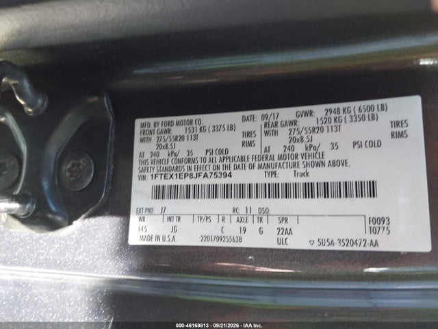 Aukcja sprzedaży 2018 Ford F-150 Xl, vin: 1FTEX1EP8JFA75394, numer aukcji: 46169813