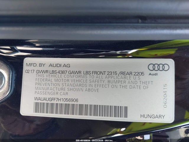 Audi A3 2.0t Premium 2017 WAUAUGFF7H1056906 Image 9