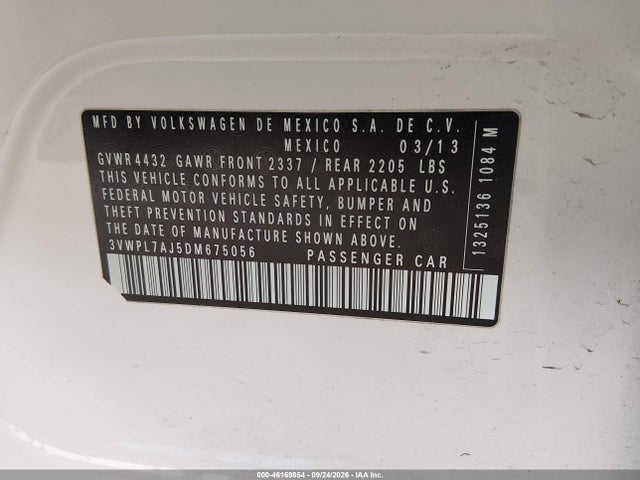 2013 Volkswagen Jetta Sportwagen 2.0l Tdi მანქანა იყიდება აუქციონზე, vin: 3VWPL7AJ5DM675056, აუქციონის ნომერი: 46169854