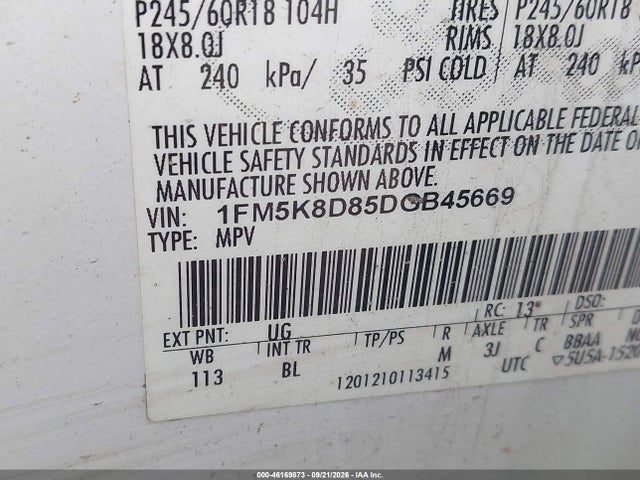 Aukcja sprzedaży 2013 Ford Explorer Xlt, vin: 1FM5K8D85DGB45669, numer aukcji: 46169873