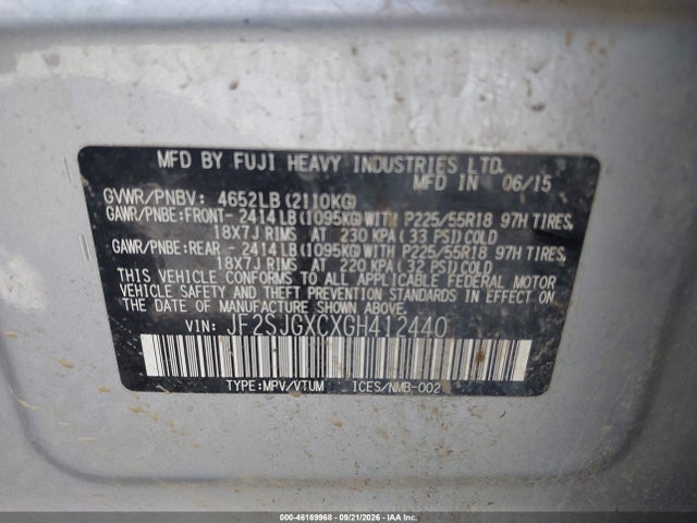 Auction sale of the 2016 Subaru Forester 2.0xt Touring, vin: JF2SJGXCXGH412440, lot number: 46169968