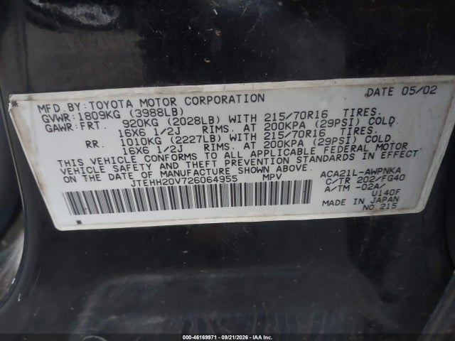 Продаж на аукціоні авто 2002 Toyota Rav4, vin: JTEHH20V726064955, номер лоту: 46169971