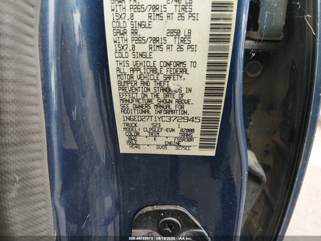 Aukcja sprzedaży 2000 Nissan Frontier Se-v6/xe-v6, vin: 1N6ED27T1YC372945, numer aukcji: 46169974