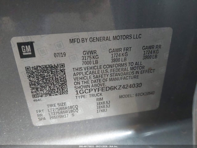 1GCPYFED6KZ424030 Chevrolet Silverado 1500 Lt Trail Boss