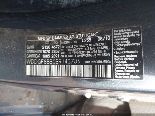46170042 :رقم المزاد ، WDDGF8BB0BR143786 vin ، 2011 Mercedes-benz C 300 Luxury 4matic/sport 4matic مزاد بيع