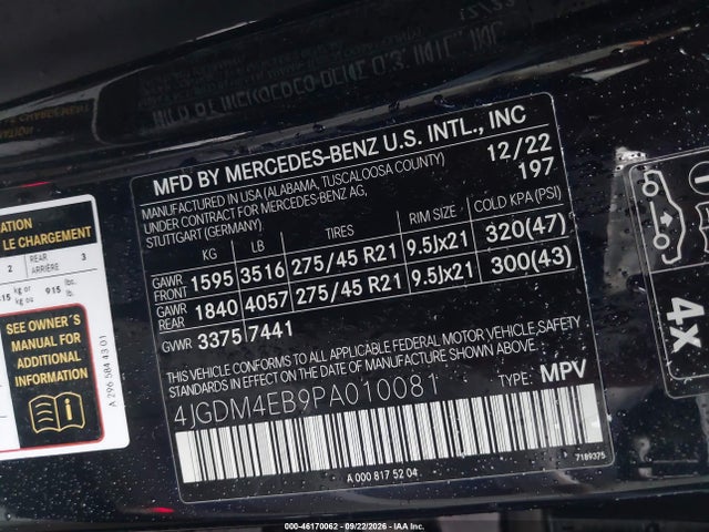 Aukcja sprzedaży 2023 Mercedes-benz Eqs 580 Suv 4matic, vin: 4JGDM4EB9PA010081, numer aukcji: 46170062