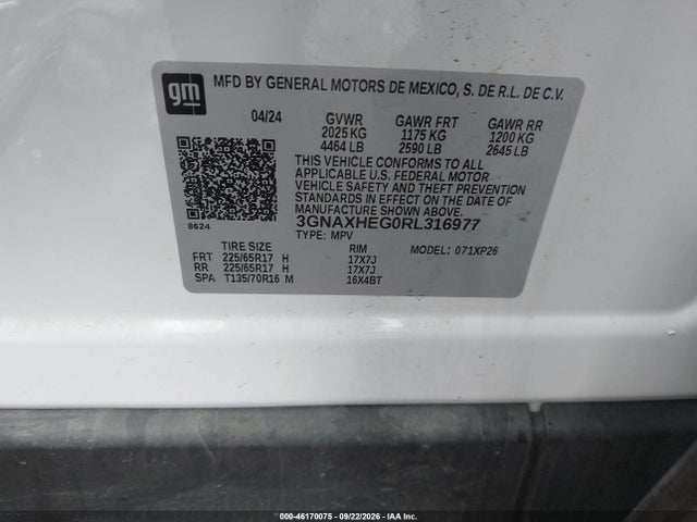 46170075 :رقم المزاد ، 3GNAXHEG0RL316977 vin ، 2024 Chevrolet Equinox Fwd Ls مزاد بيع