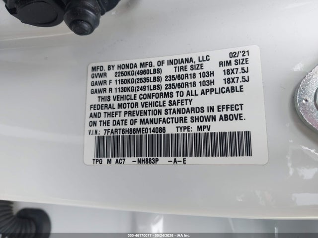Продаж на аукціоні авто 2021 Honda Cr-v Hybrid Ex-l, vin: 7FART6H86ME014086, номер лоту: 46170077