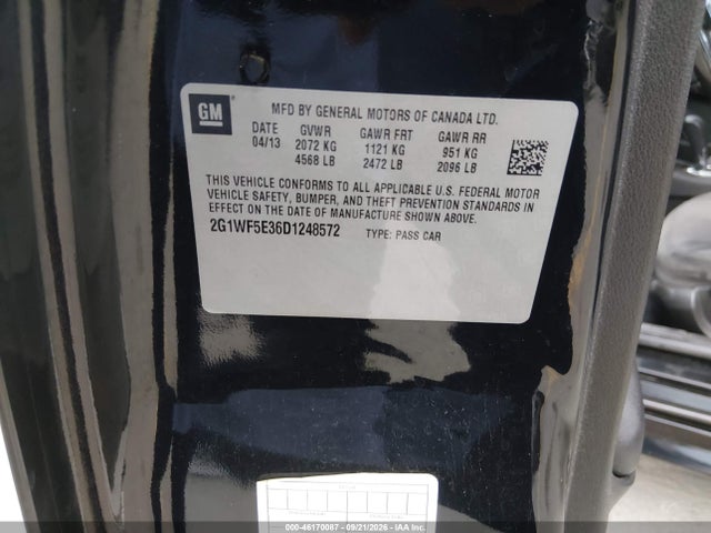46170087 :رقم المزاد ، 2G1WF5E36D1248572 vin ، 2013 Chevrolet Impala Ls مزاد بيع