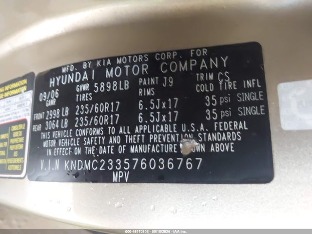 Продажа на аукционе авто 2007 Hyundai Entourage, vin: KNDMC233576036767, номер лота: 46170108
