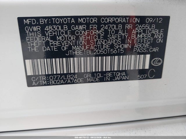 46170112 :رقم المزاد ، JTHBE1BL2D5015615 vin ، 2013 Lexus Gs 350 مزاد بيع