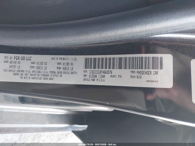 Продажа на аукционе авто 2015 Chrysler 200 C, vin: 1C3CCCCG3FN663576, номер лота: 46170129