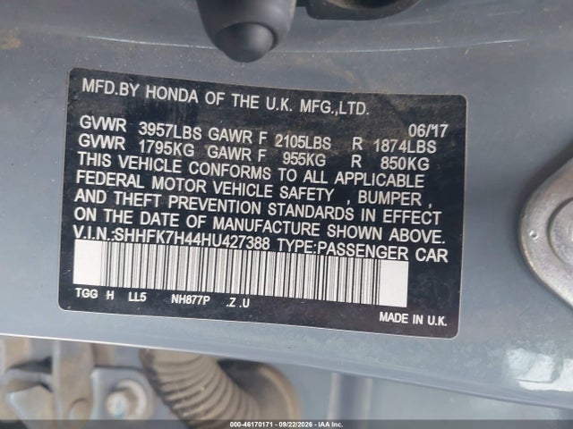 Продажа на аукционе авто 2017 Honda Civic Sport, vin: SHHFK7H44HU427388, номер лота: 46170171