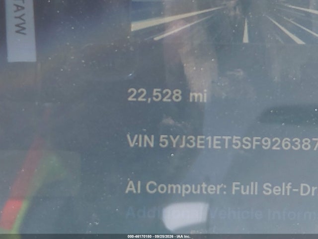 2025 Tesla Model 3 Performance All-wheel Drive მანქანა იყიდება აუქციონზე, vin: 5YJ3E1ET5SF926387, აუქციონის ნომერი: 46170180