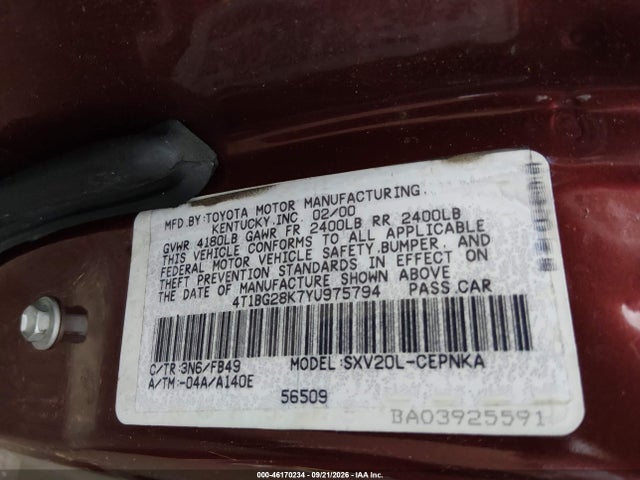 Продаж на аукціоні авто 2000 Toyota Camry Le, vin: 4T1BG28K7YU975794, номер лоту: 46170234