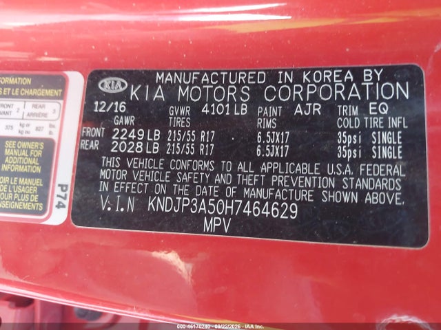 KIA SOUL + 2017 KNDJP3A50H7464629 Image 9