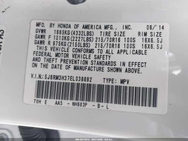Honda CR-V LX 2014 5J6RM3H37EL038692 Image 9