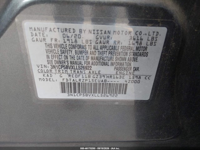 Продажа на аукционе авто 2020 Nissan Kicks S Xtronic Cvt, vin: 3N1CP5BVXLL526922, номер лота: 46170280