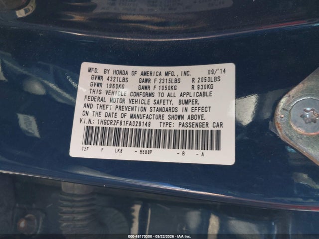 Honda Accord Ex-l 2015 1HGCR2F81FA029149 Image 9