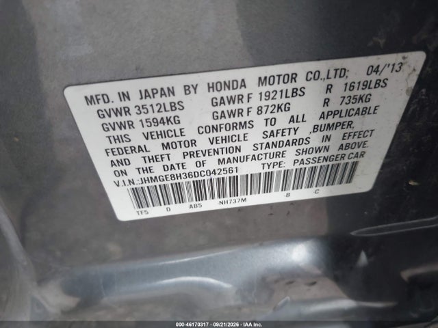 Продаж на аукціоні авто 2013 Honda Fit, vin: JHMGE8H36DC042561, номер лоту: 46170317