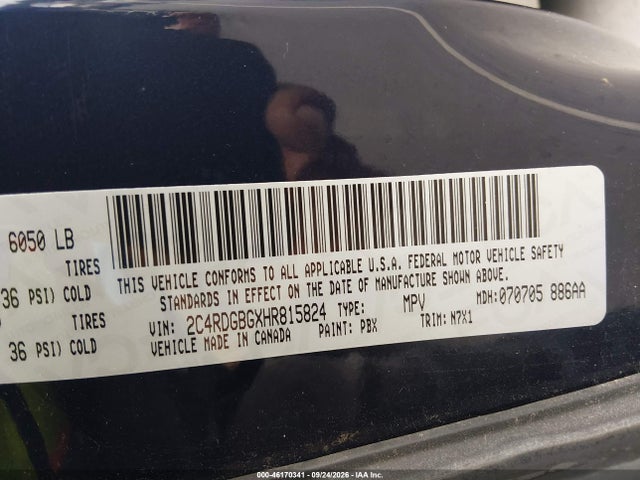 2017 Dodge Grand Caravan Se Plus მანქანა იყიდება აუქციონზე, vin: 2C4RDGBGXHR815824, აუქციონის ნომერი: 46170341