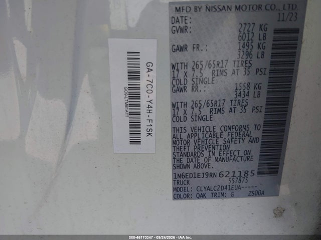 46170347 :رقم المزاد ، 1N6ED1EJ9RN621185 vin ، 2024 Nissan Frontier Sv 4x2 مزاد بيع