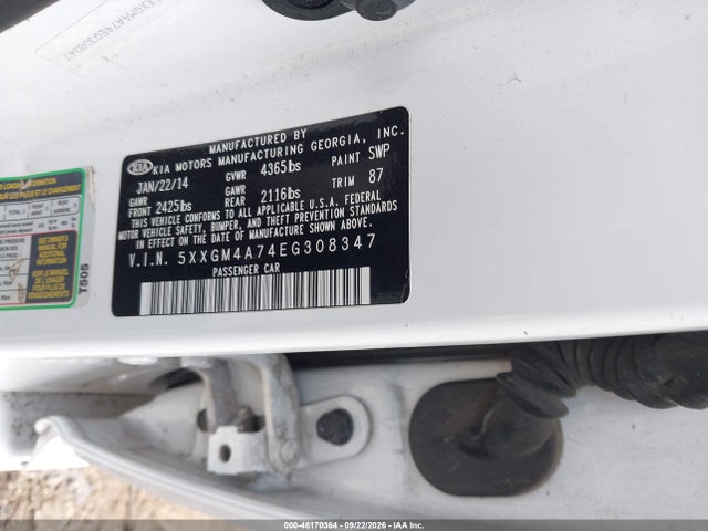 Продажа на аукционе авто 2014 Kia Optima Lx, vin: 5XXGM4A74EG308347, номер лота: 46170364