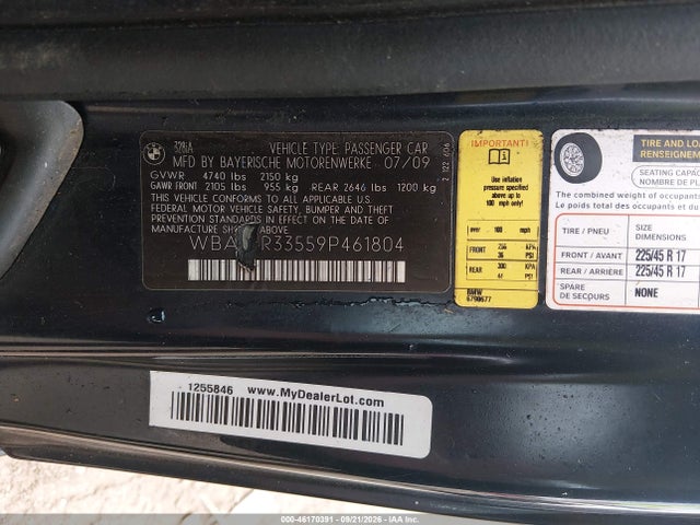 Продажа на аукционе авто 2009 Bmw 328i, vin: WBAWR33559P461804, номер лота: 46170391