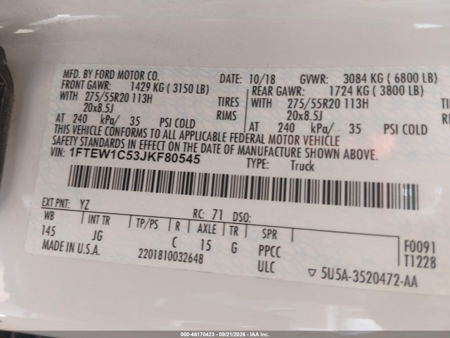 Ford F-150 Xl 2018 1FTEW1C53JKF80545 Image 9