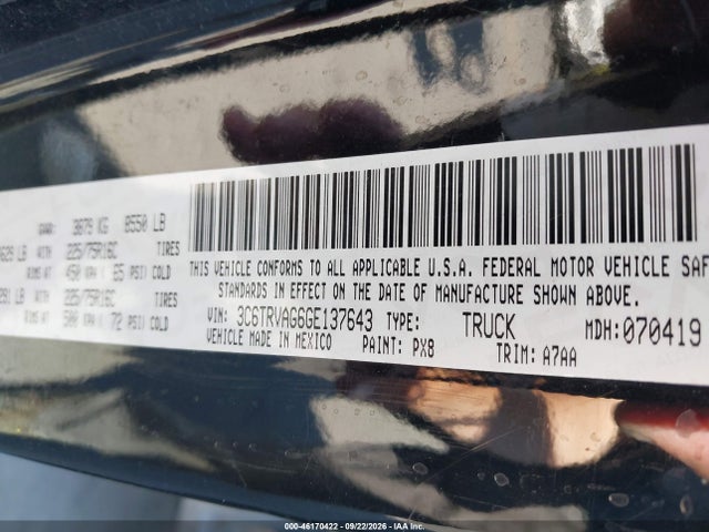 Продажа на аукционе авто 2016 Ram Promaster 1500 Low Roof, vin: 3C6TRVAG6GE137643, номер лота: 46170422