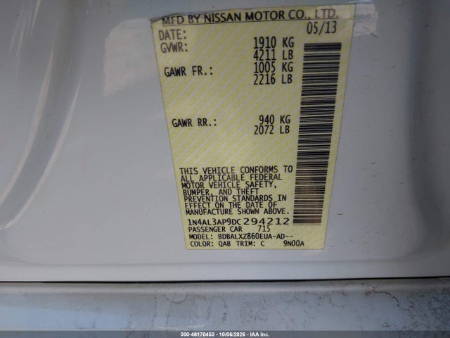 Продаж на аукціоні авто 2013 Nissan Altima 2.5 Sl, vin: 1N4AL3AP9DC294212, номер лоту: 46170450