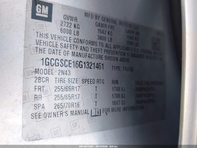Продаж на аукціоні авто 2016 Chevrolet Colorado Lt, vin: 1GCGSCE16G1321461, номер лоту: 46170457