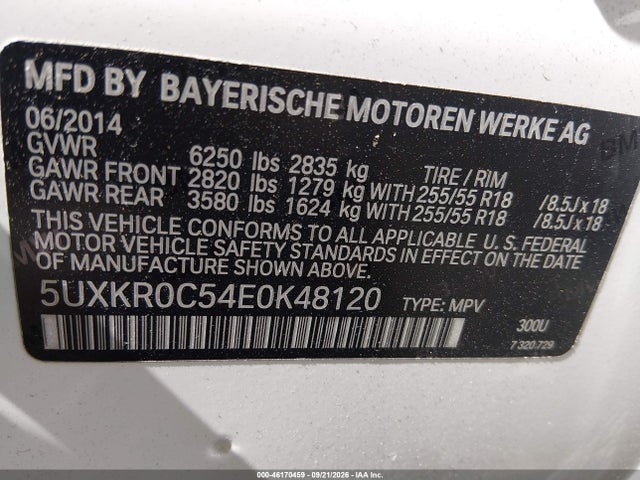 46170459 :رقم المزاد ، 5UXKR0C54E0K48120 vin ، 2014 Bmw X5 Xdrive35i مزاد بيع