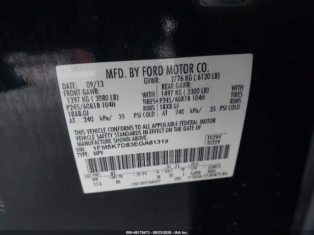 46170473 :رقم المزاد ، 1FM5K7D83EGA81319 vin ، 2014 Ford Explorer Xlt مزاد بيع